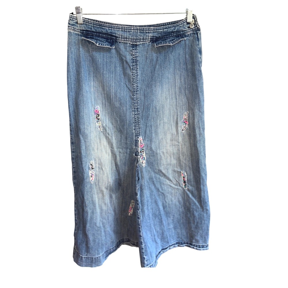 Vintage Y2K Denim Midi Skirt With Floral Patches‎ Liz Claiborne 12